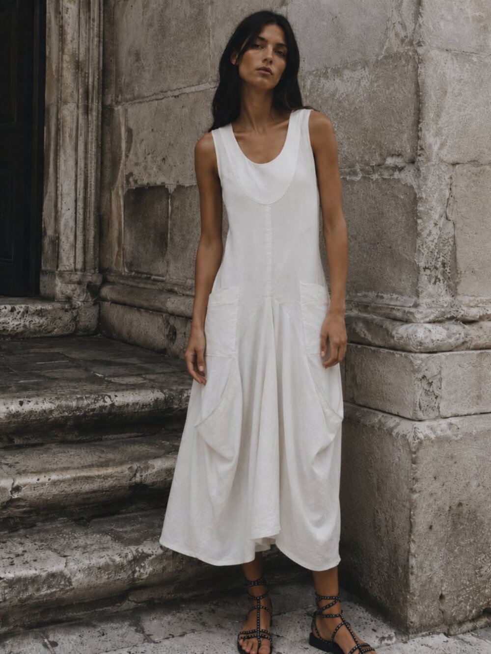 NWT By Cynthia. 100% White linen dress
